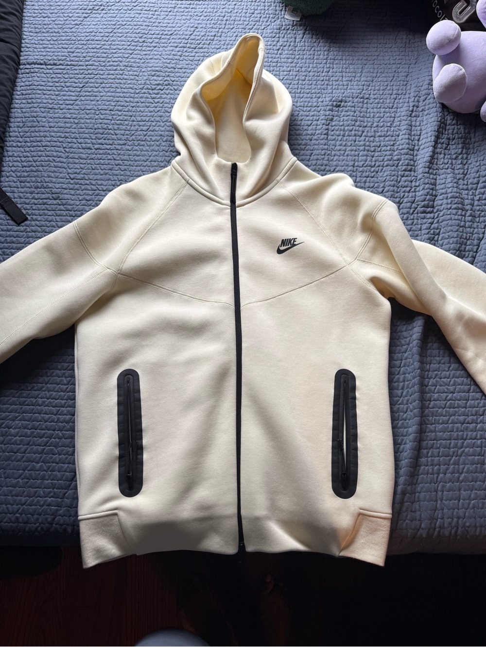 Nike Women's Cream Hooded Bomber Jacket with Black Trim